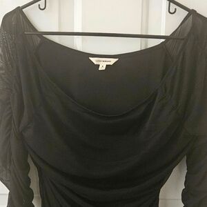 Lucky Off Shoulder Ruched Long Sleeve Top Black XLarge